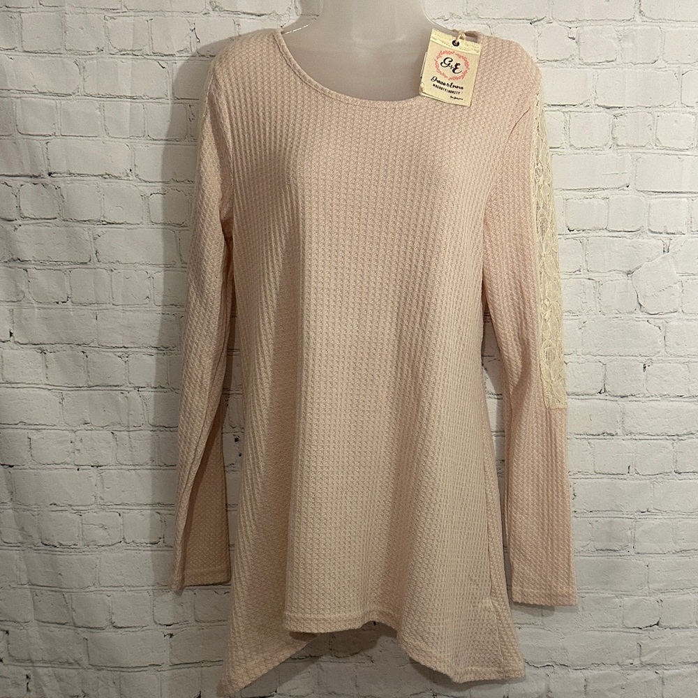 Grace + Emma Cream Lace Sleeve Women's Tunic Top NWT